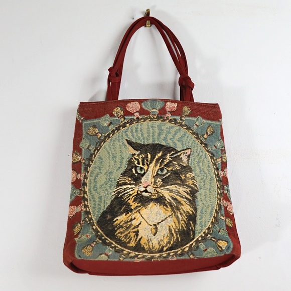 Vintage Handbags - ✨HOST PICK✨ Vintage Cat Tapestry Red Handbag Purse
